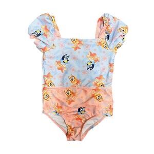 Bluey Toddler Baby Girl Puff Sleeve One-piece Swimsuit Size 2T Floral Pool Beach